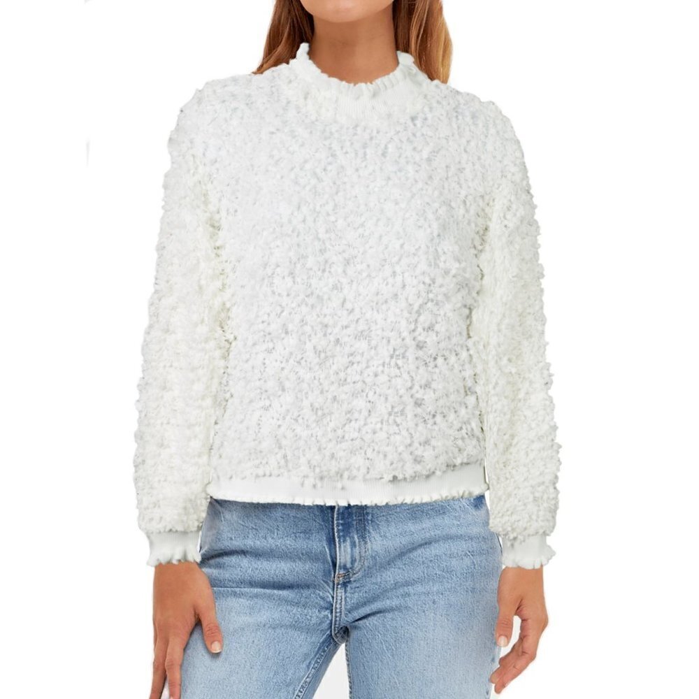 NWT Cupio Ruffle Trim Textured Knit Sweater